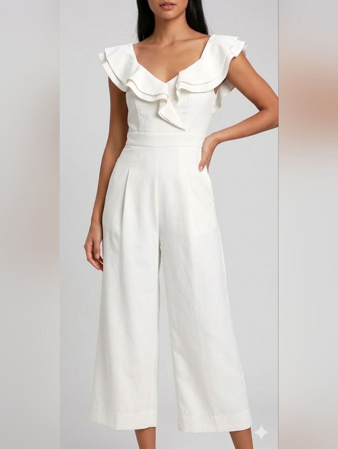 Ivory Australia Ruffle Off Shoulder Wide Leg Jumpsuit Cream White Size 8 Us